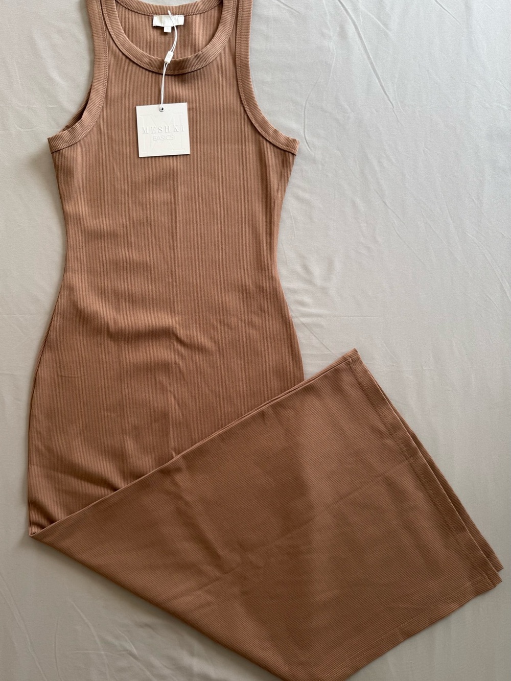 Meshki Ribbed Maxi Split Skirt Camel Brown